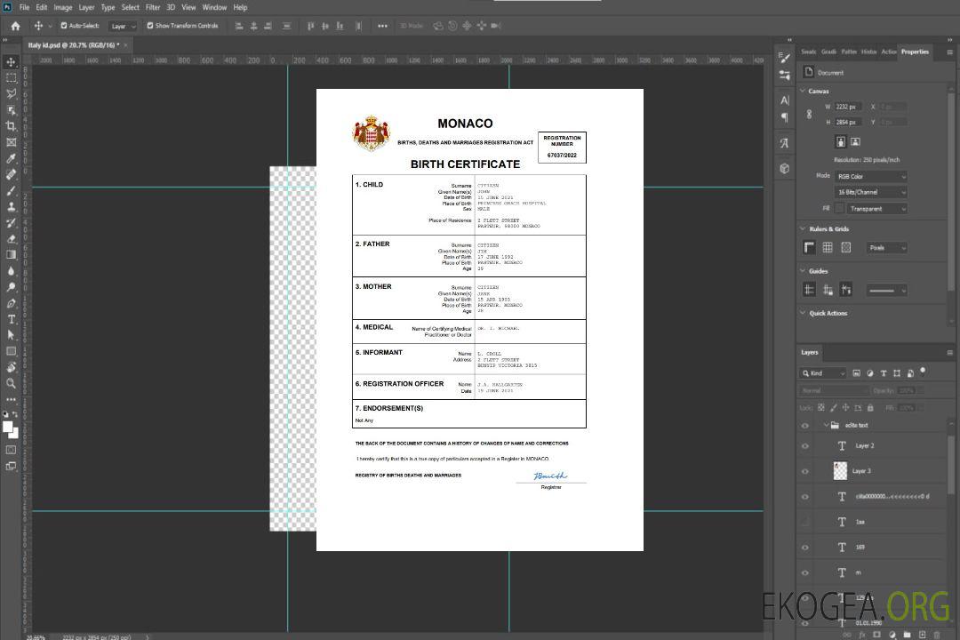 Acte d'état civil de Monaco, modèle Word et PDF template